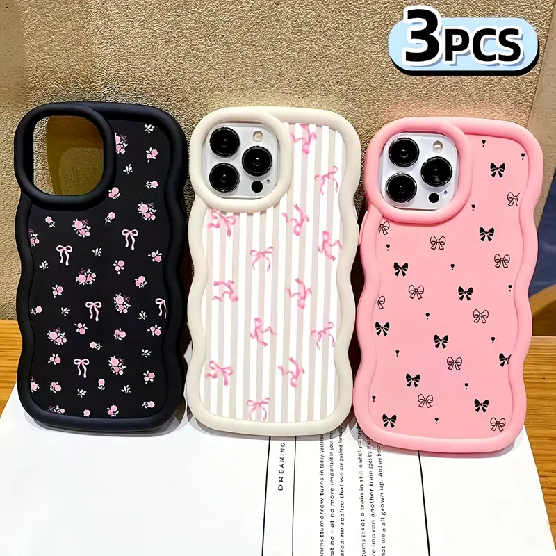 3 Pieces of Large Wave Edge Bow Silicone Anti-Fall Mobile Phone Case Suitable for Apple Mobile Phone