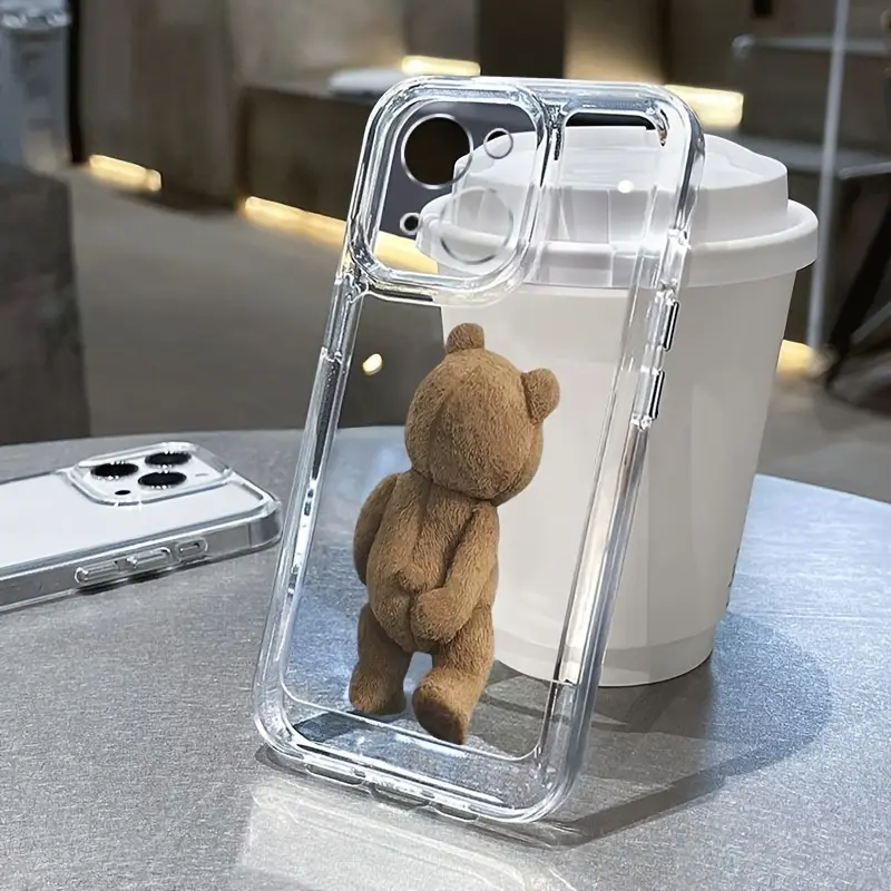 Cartoon Teddy Bear Back TPU Transparent All-Inclusive Protective Phone Case, Suitable for Apple Iphone