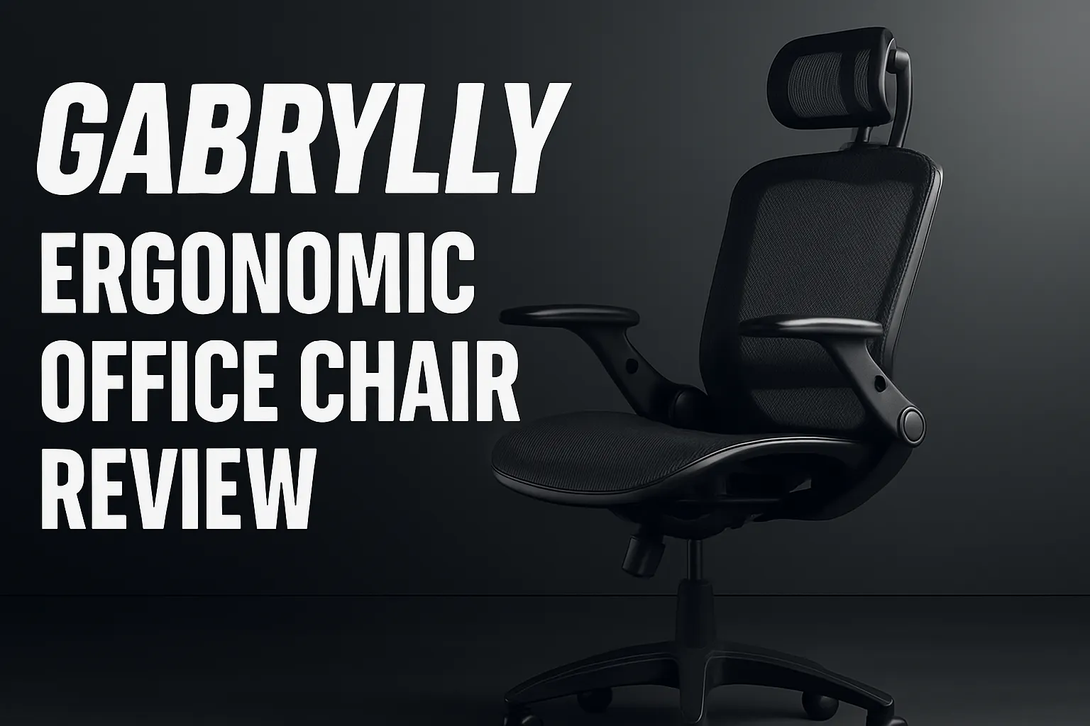 Gabrylly Ergonomic Office Chair in black with adjustable headrest and armrests, showcased in a modern dark studio setting with bold white text reading ‘Gabrylly Ergonomic Office Chair Review’ – perfect thumbnail